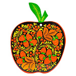 0034667/яблоко  Хохлома ДОСКА разделочная ЯБЛОКО в ассортименте (фанера)