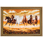 300792 НП- Картина янтарная "ТАБУН ЛОШАДЕЙ В СТЕПИ" 60*40 см
