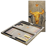 0037173 !!!СУПЕР-ЦЕНА!!! Нардовая доска 640*600*80 "ЧЕРЕП БЫКА.ТОТЕМ"кейс (янтарь)