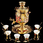 0036282/НБ Златоуст НАБОР с самоваром "Райские птицы"самовар-комби+блюдо+6 чашек П/У 