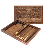 0062520/142-14 Нарды+Шашки "ЛЕВ И ГРИФОН" из массива черного дуба 36*46см