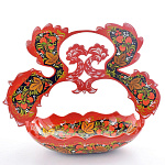 2043/КР/ягоды -красный фон Хохлома Сухарница "ПТИЦЫ" 40*33*18см