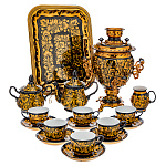 0070765 НР  Хохлома  Самовар эл. 3л с серв. чайным на 6 перс. (15 пр.) кудрина золотая