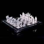 0064992 Нат.камень Шахматы "Русские сказки" Мрамор Змеевик с фигурами