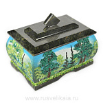 0012936 Нат.камень Шкатулка с рисунком  змеевик  (2119)