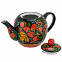 Чайник заварочный 0,7 л "Клубника". Хохлома, фотография 1. Интернет-магазин ЛАВКА ПОДАРКОВ