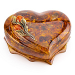 0059624-НП/розы Изделия из янтаря ШКАТУЛКА "СЕРДЦЕ" 17*13*8см