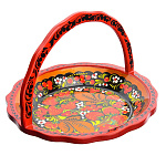 0010291/Л/13*19см Хохлома СУХАРНИЦА С РУЧКОЙ КРУГЛАЯ