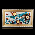 0055552-НП КАРТИНА ЯНТАРНАЯ "Нимфеи"на раскрашенном стекле, в двойной раме 48*83см