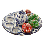 0063340 Гжель тарелка Пасхальная с солонкой в кобальте  