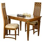 Шахматный стол со стульями "Самурай" с инкрустацией из янтаря 