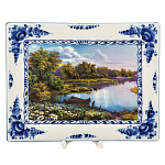 Плакетка настенная "Пейзаж в рамке №13". Гжель