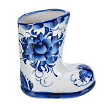 0010181 Гжель Статуэтка-СТОПКА "Валенок" в коб Авт. Громова