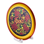 Деревянное панно-тарелка с росписью "Рябина". Хохлома