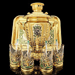 0051790 Златоуст НАБОР чайный с самоваром "УТИНАЯ ОХОТА" 4 персоны (подстаканники)