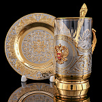 0072563 Златоуст Подстаканник с блюдцем ГЕРБ РОССИИ