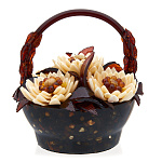 0057062-НП/ВАРИАНТ 5  Янтарь Сувенир КОРЗИНА (литая) с ЦВЕТАМИ d дна=12,5см ок. 22*22*21см