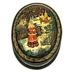 201999-14*10см  Лаковая миниатюра Палех ШКАТУЛКА ЗИМА Белова