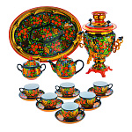 300775-Хохлома.Самовар с Сервизом "КЛУБНИКА"на 6 персон