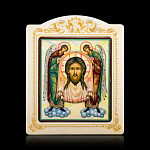 0066576-0074 Икона рукописная Спас Нерукотворный перламутр 160-195 мм белая рама