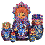 Матрешка "Гжель" 5 мест