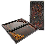 0090057- Нарды дерево с янтарем "СКОРПИОН" 60*30см (фишки янтарные)