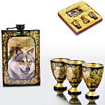 0023064-В  Хохлома Подарочный набор "ВОЛК":Фляга +3 рюмки