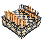 100424 Нат.дерево ШАХМАТНЫЙ ЛАРЕЦ средний "РЕЗНОЙ" темный  25*25*10см 