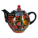 0080303 ХОХЛОМА чайник "Ягодки"черн.фон (форма7) 0,7л