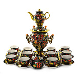 -3л+СЕРВИЗ-6 персон Самовар Тульский эл."Птица/Земляника" 3л +СЕРВИЗ 6 персонъ