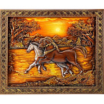 0052653/68*58см Нат. дерево ПАННО "ЛОШАДИ" краски, дуб