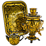 0076525 Самовар электрический "КУДРИНА" черн,поднос прямоуг,3 л,желудь