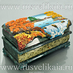 0026819/ФР/26*14*14см  ШКАТУЛКА "РУССКИЕ ПРОСТОРЫ" ДВОЙНАЯ Змеевик, каменная кр.