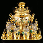 0060425/НБ Златоуст НАБОР С САМОВАРОМ "ТЕТ-А-ТЕТ" 3л. +поднос + 2 подстаканника