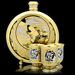 0021841/0819 - СОВА Златоуст НАБОР"СОВА": Фляжка +3стопки, позолота в П/У NAO-0819