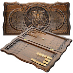 0037158/am008  НАРДЫ резные "ЛЕВ С ДОБЫЧЕЙ"