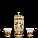 0024036 Златоуст Чайный набор:чайник + 2 кружки,позолота в П/У