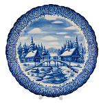Тарелка декоративная "Зима в деревне". Гжель