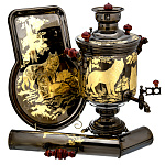 0070460 КОМПЛЕКТ КОМБИНИРОВАННЫЙ Самовар электрич +труба "Волки" 5л,никель черный,