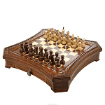 Шахматы деревянные резные в ларце "Восьмиугольные"