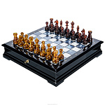Шахматы с перламутром и янтарными фигурами "Питер" 45х45 см