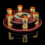  Златоуст НАБОР ПИТЕЙНЫЙ "ГЕРБ РФ":6 стопок на дер.подставке