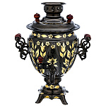 0063376/3л-желудь Самовар "ЦВЕТОЧНЫЙ" электрический, латунный, с подносомчерн никель