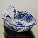 /зол Гжель Фруктовница "Лебедь" в золоте (СТС)