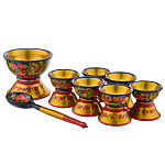 Набор деревянной посуды для икры с росписью. Хохлома