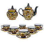 0069817  Хохлома Сервиз на 6 персон ч/к"КУДРИНА" черн бел ., чашка, сах, чайн) 14 пр. (в/к) 