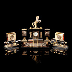 0058902/Ф Нат.камень НАБОР ПИСЬМЕННЫЙ "КОНЬ" Яшма 6 предметов (с лупой и ножом)