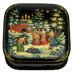 0071598/9*9см  Лаковая миниатюра Палех ШКАТУЛКА ЗИМА Бахирева