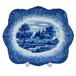201211 Гжель Тарелка сувенирная настенная МЕЛЬНИЦА 18,5*15 см
