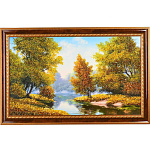 0056157/4 Картина (янтарная крошка)  "РАССВЕТ НА РЕКЕ" 28*47см 